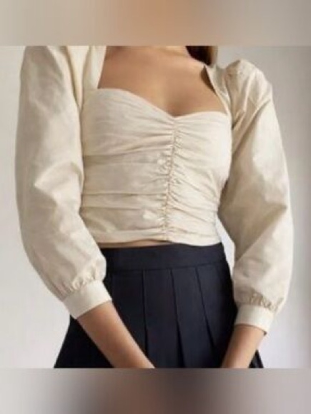 NWT Aritzia Sunday Best Petal Cream Ruched Square Neck Crop Top Coquette Cute